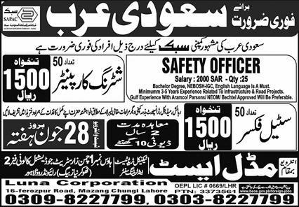 Safety Officer, Carpenter, Steel Fixer Jobs in Saudi Arabia-1